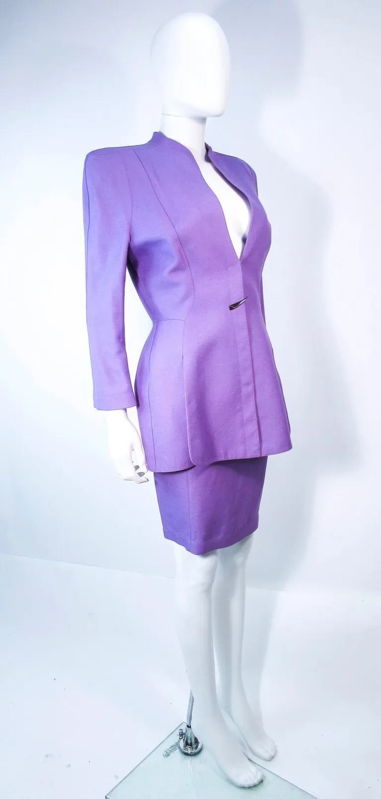 THIERRY MUGLER Lavender 2 pc Abstract Closure Skirt Suit Size 42