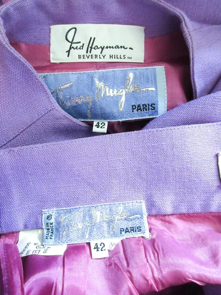 THIERRY MUGLER Lavender 2 pc Abstract Closure Skirt Suit Size 42