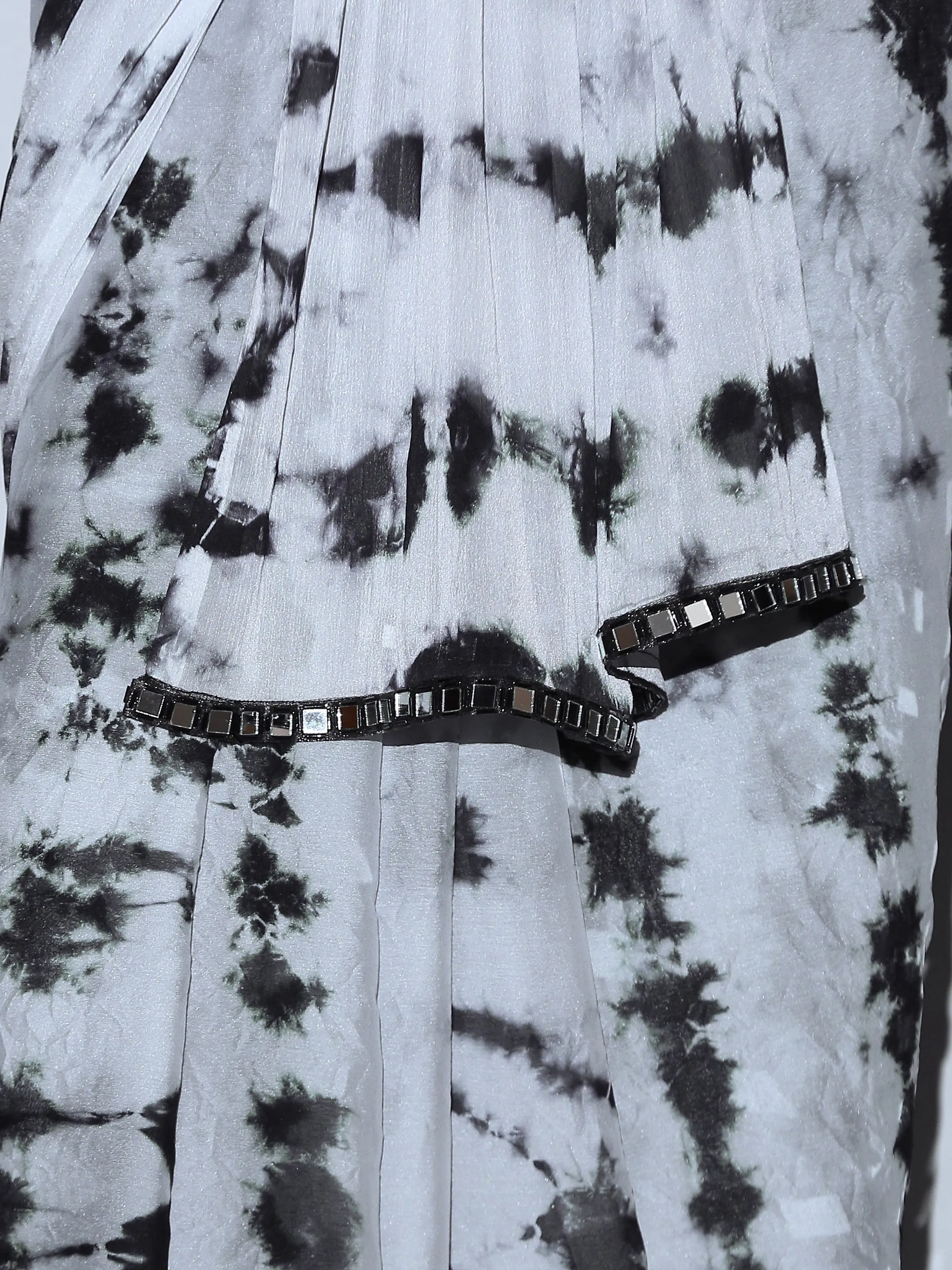 Tie Dye Black Grey Mirror Saree