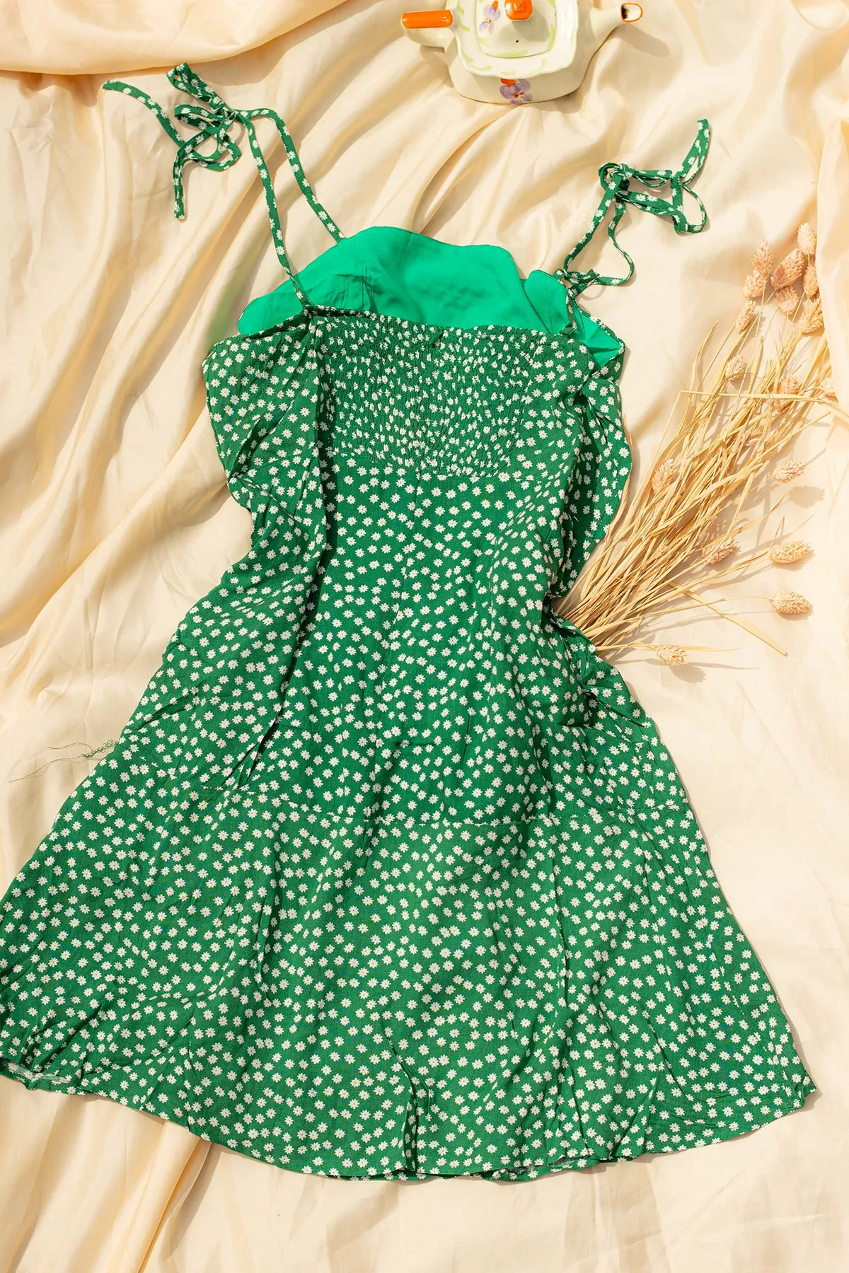Tie Shoulder Micro Floral Print Day Dress