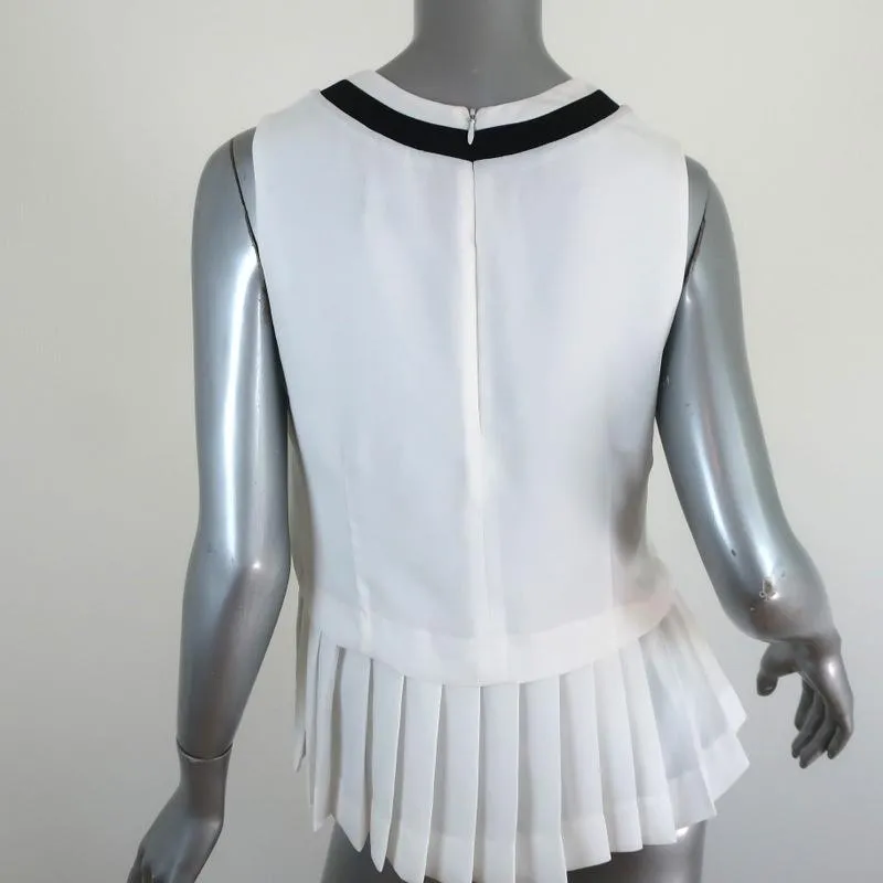 Timo Weiland Peplum Top White Pleated Georgette Size 6 Sleeveless Blouse
