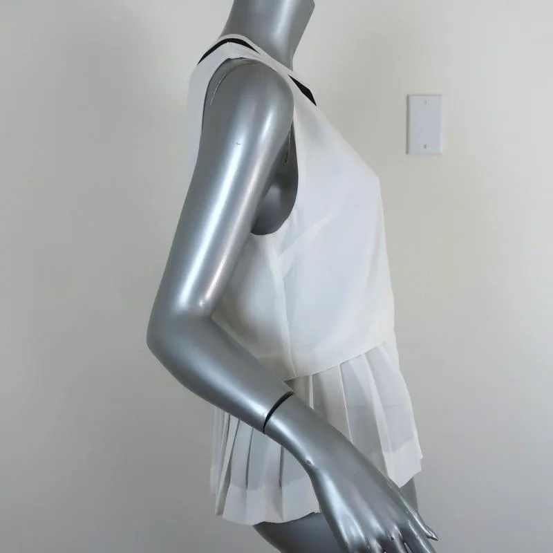 Timo Weiland Peplum Top White Pleated Georgette Size 6 Sleeveless Blouse