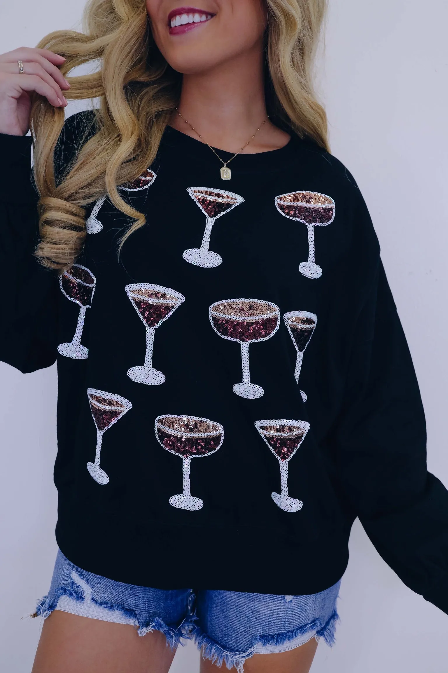 Tipsy Tini Sequin Sweatshirt - 2 Colors