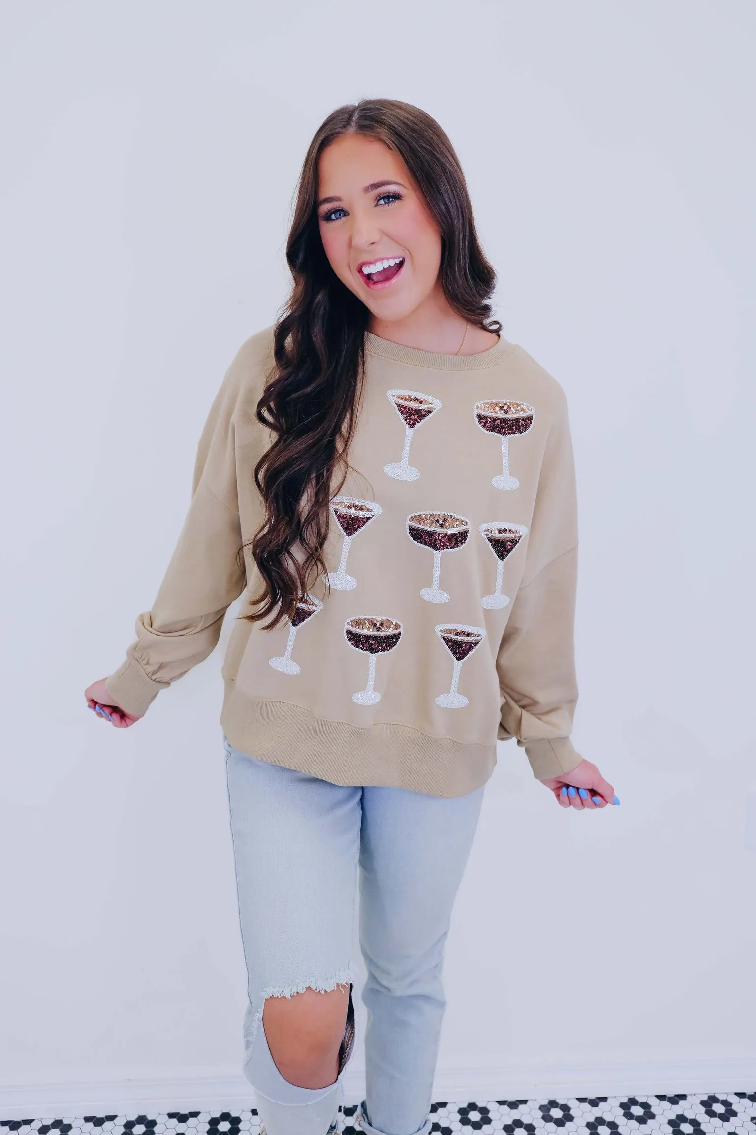 Tipsy Tini Sequin Sweatshirt - 2 Colors