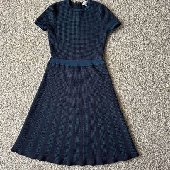 TORY BURCH Knit A-line Dress Navy Blue Cap Sleeve Knee Length Size US XS