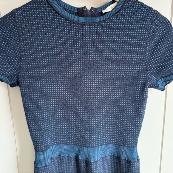 TORY BURCH Knit A-line Dress Navy Blue Cap Sleeve Knee Length Size US XS