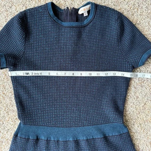 TORY BURCH Knit A-line Dress Navy Blue Cap Sleeve Knee Length Size US XS
