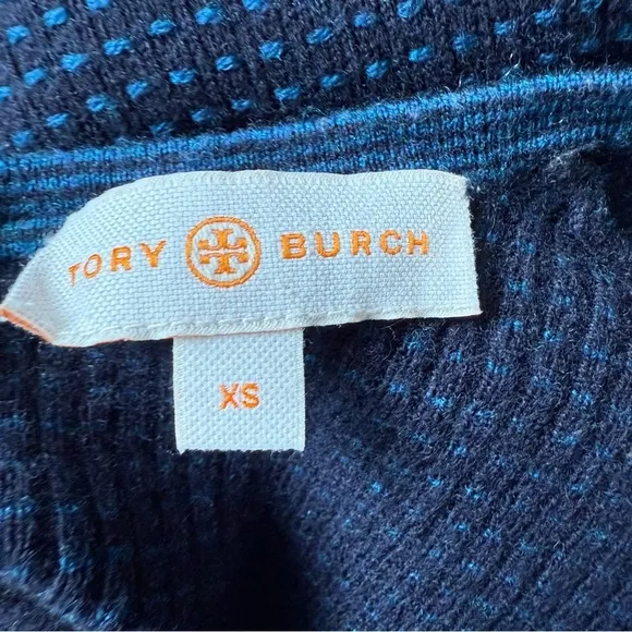 TORY BURCH Knit A-line Dress Navy Blue Cap Sleeve Knee Length Size US XS