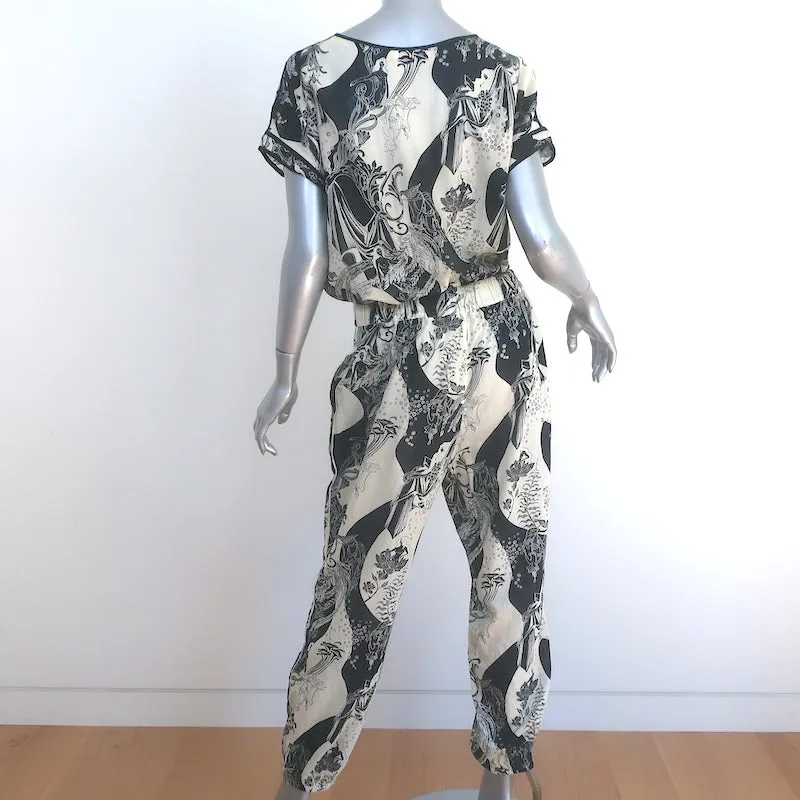 Tory Burch Matching Short Sleeve Top and Beach Pants Set Cream/Black Size Medium