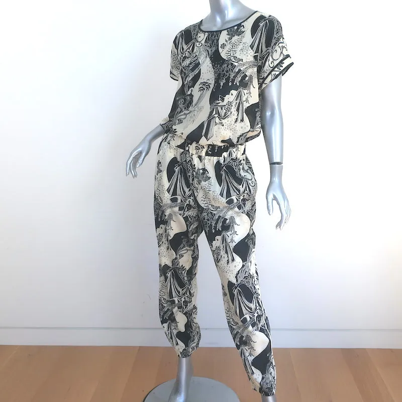 Tory Burch Matching Short Sleeve Top and Beach Pants Set Cream/Black Size Medium