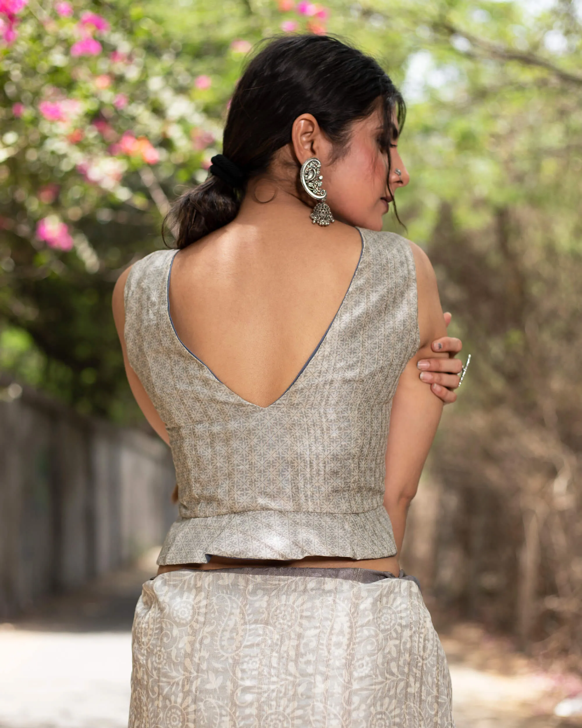 Traditional Printed Silk Peplum Blouse