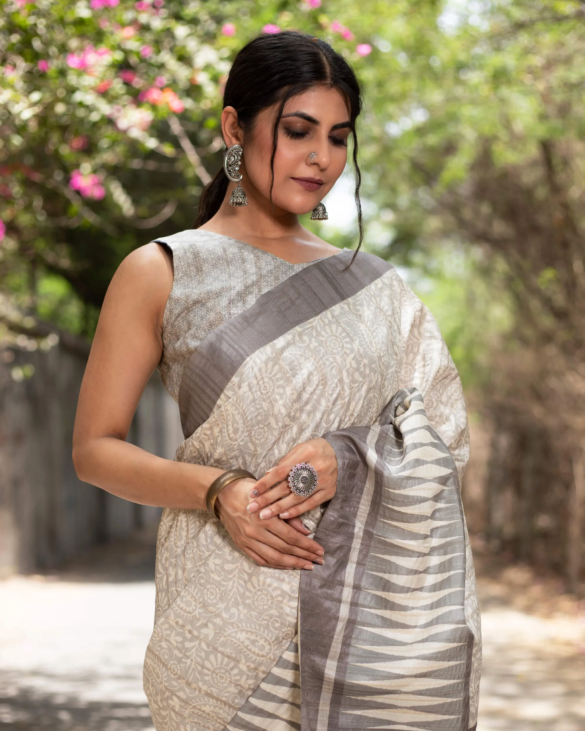 Traditional Printed Silk Peplum Blouse