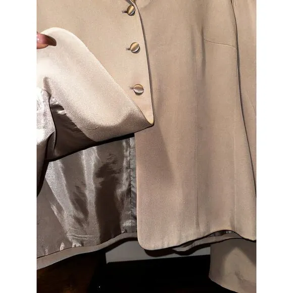Travis Ayers Women's Quilted Collar Taupe Camel 2 Piece Jacket Skirt Suit Sz 16W