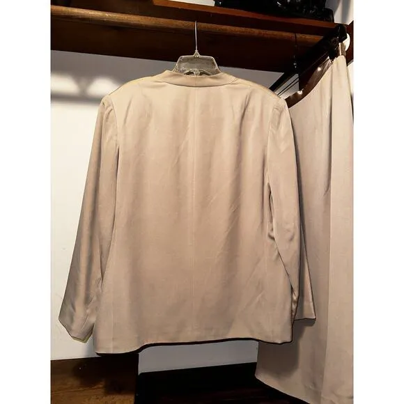 Travis Ayers Women's Quilted Collar Taupe Camel 2 Piece Jacket Skirt Suit Sz 16W