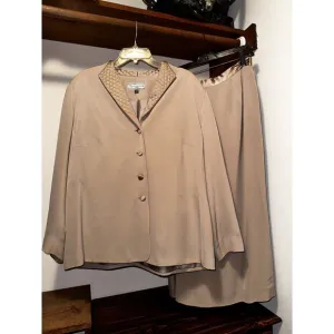 Travis Ayers Women's Quilted Collar Taupe Camel 2 Piece Jacket Skirt Suit Sz 16W
