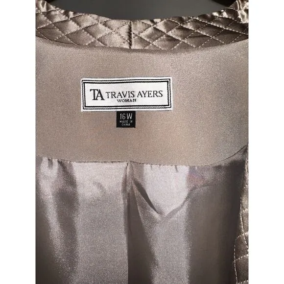 Travis Ayers Women's Quilted Collar Taupe Camel 2 Piece Jacket Skirt Suit Sz 16W