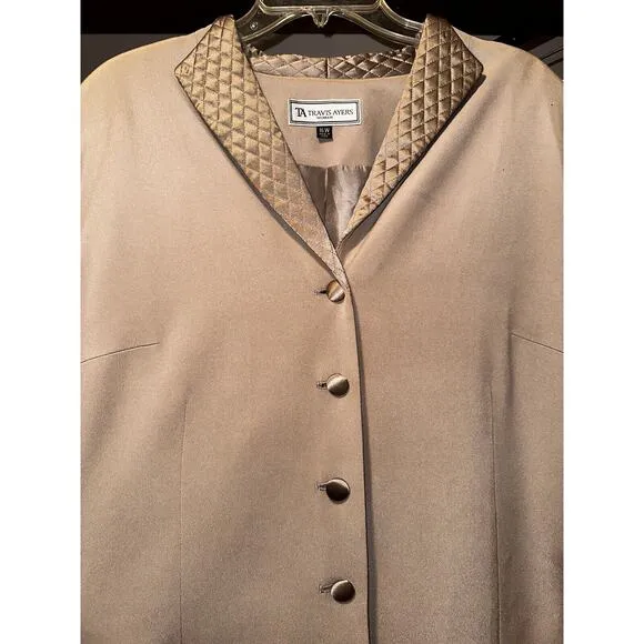 Travis Ayers Women's Quilted Collar Taupe Camel 2 Piece Jacket Skirt Suit Sz 16W