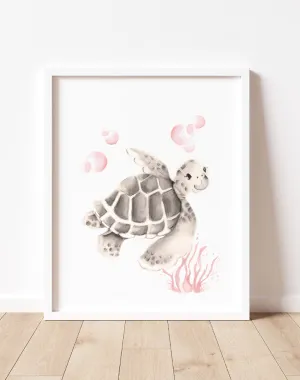 Turtle Nursery Art Print - Sweet Blush