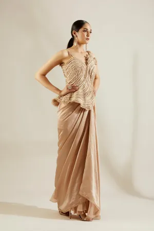 Tuscany Gold Peplum Blouse with Dhoti