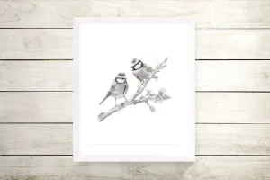 Two Birds on Branch Pencil Drawing Print