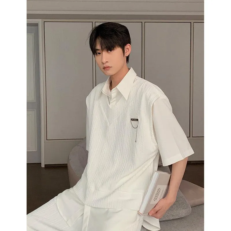 Two-Piece Pleated Shirt & Track Shorts