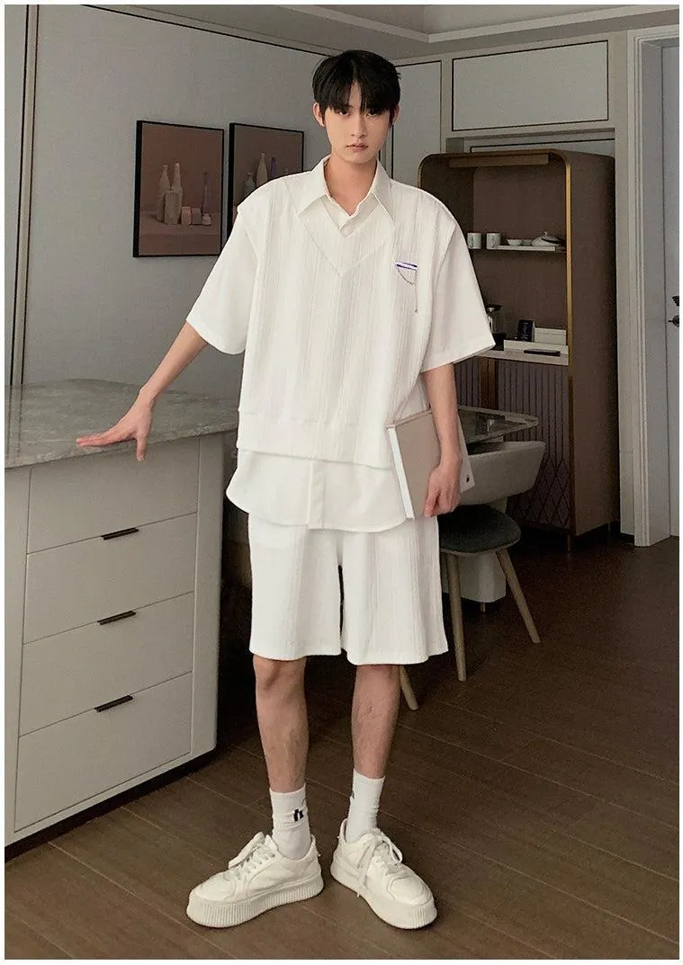 Two-Piece Pleated Shirt & Track Shorts