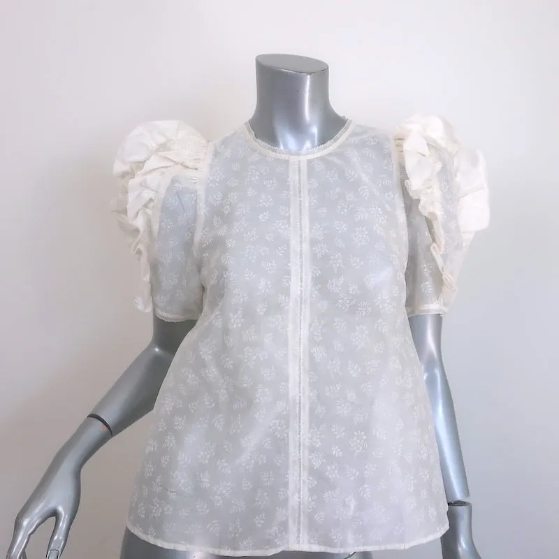 Ulla Johnson Aria Puff Sleeve Top Cream Floral Print Organza Size 2
