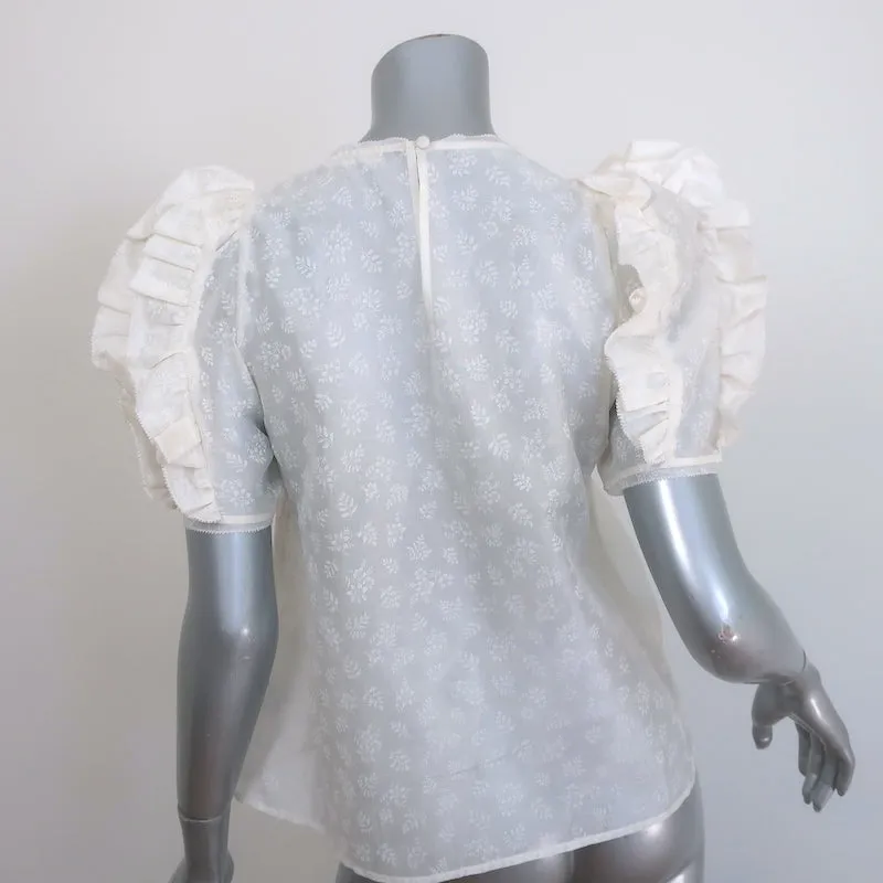 Ulla Johnson Aria Puff Sleeve Top Cream Floral Print Organza Size 2