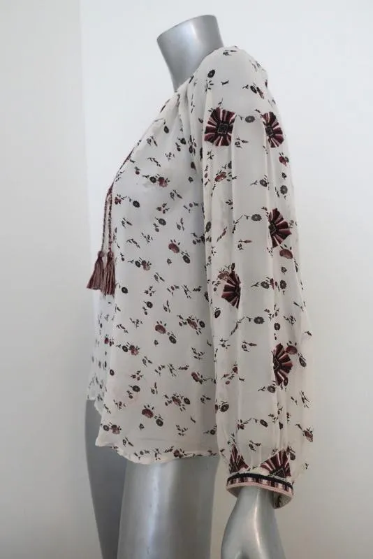 Ulla Johnson Blouse Lida White Embroidered Floral Print Silk Size 0 Peasant Top