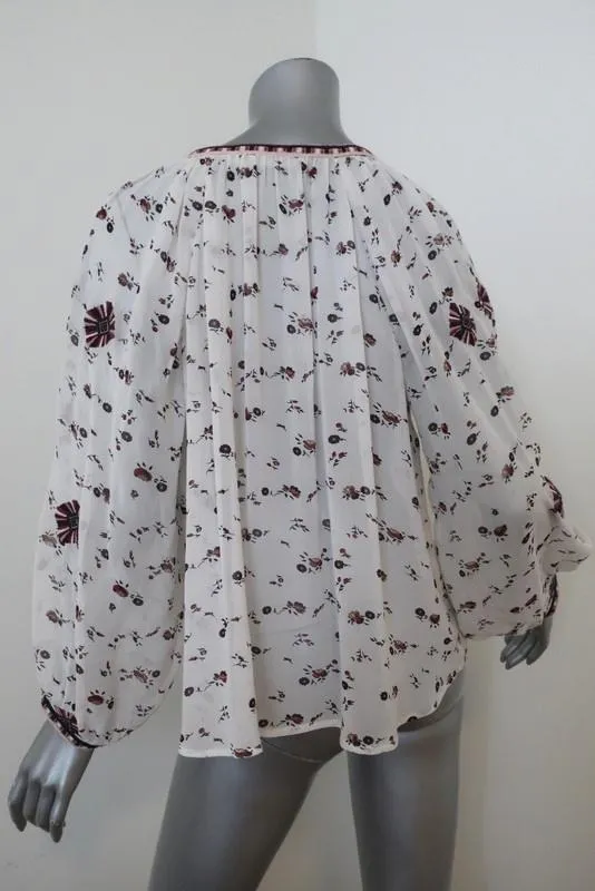 Ulla Johnson Blouse Lida White Embroidered Floral Print Silk Size 0 Peasant Top