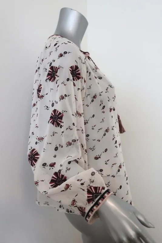 Ulla Johnson Blouse Lida White Embroidered Floral Print Silk Size 0 Peasant Top