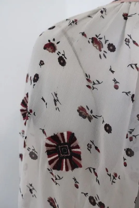 Ulla Johnson Blouse Lida White Embroidered Floral Print Silk Size 0 Peasant Top