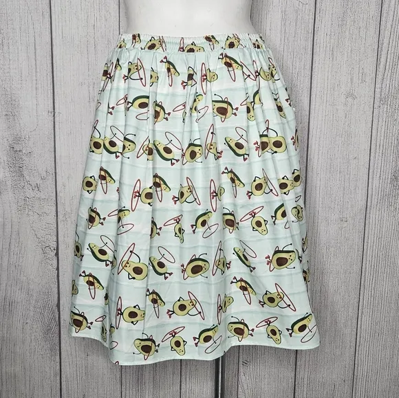 Unique Vintage Hula-Hooping Avocados Pleat Front Skirt with POCKETS, sz 14