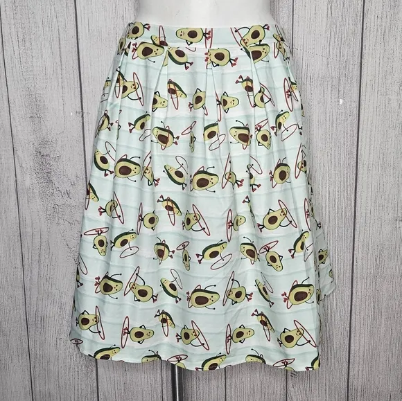 Unique Vintage Hula-Hooping Avocados Pleat Front Skirt with POCKETS, sz 14