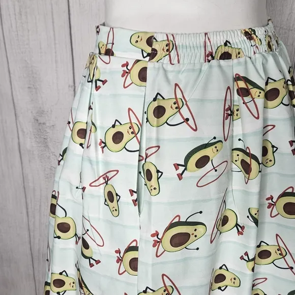 Unique Vintage Hula-Hooping Avocados Pleat Front Skirt with POCKETS, sz 14