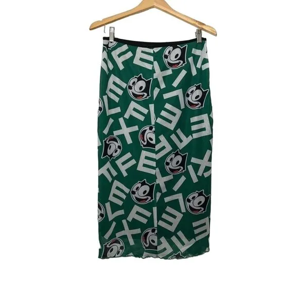 Universal Studios Straight Skirt Women's L Green Felix The Cat Graphic Midi New