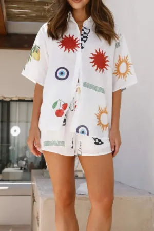 Vacation Style Fruit Buttons Print Two -piece Suit