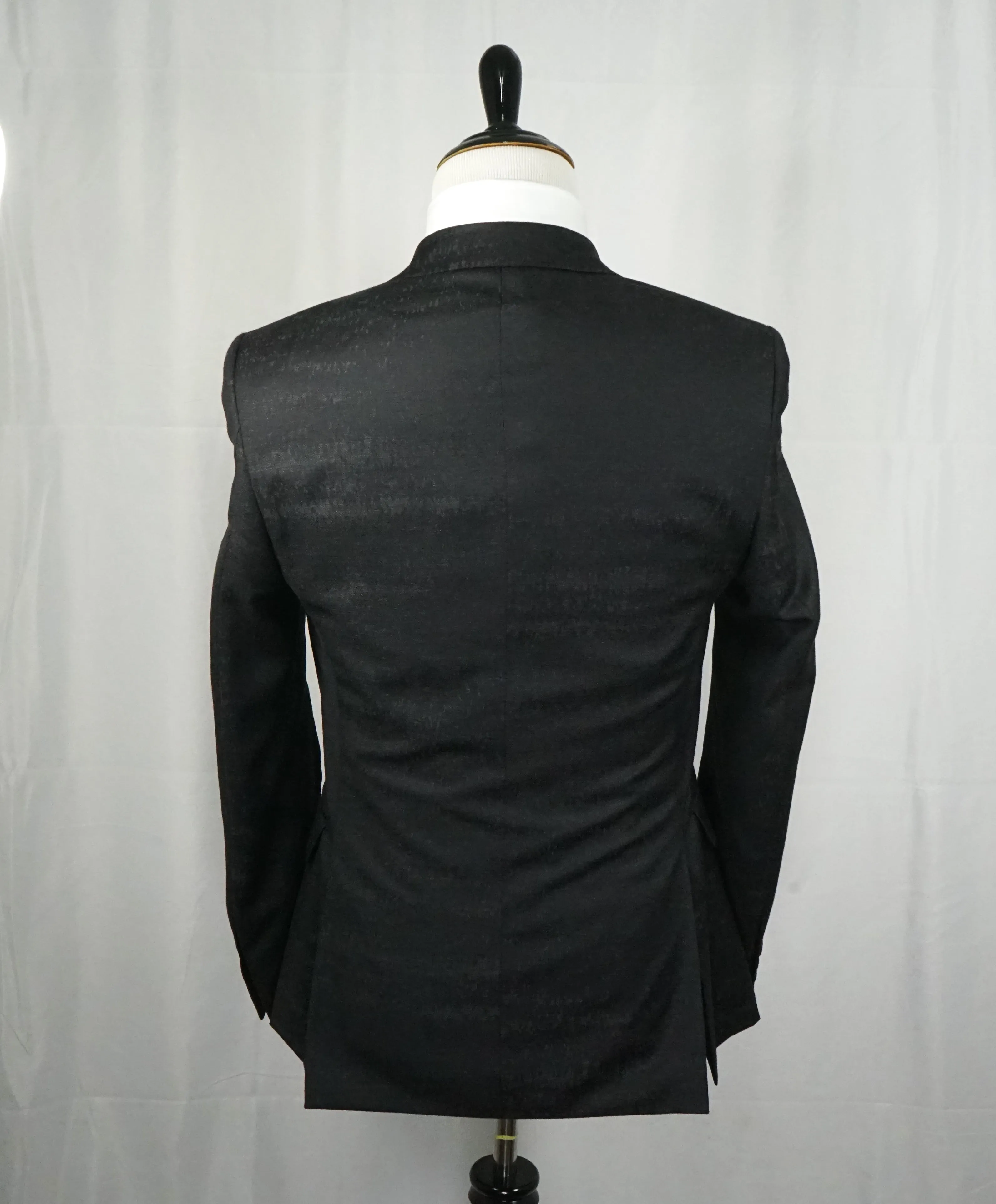 VERSACE COLLECTION - Abstract Textured Black & Gray Runway Melange Slim Suit  - 36R
