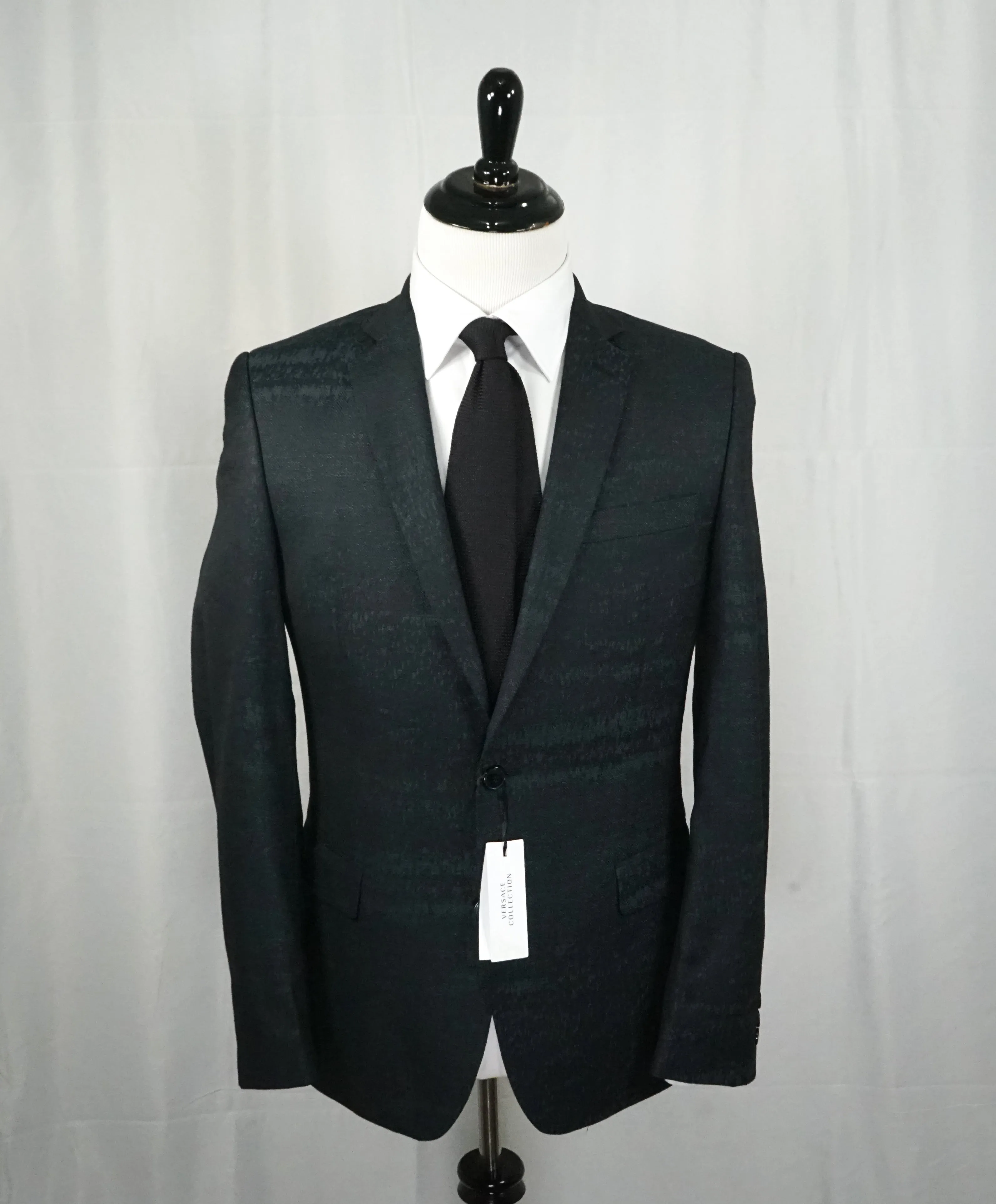 VERSACE COLLECTION - Abstract Textured Jade & Gray Runway Melange Slim Suit - 36R