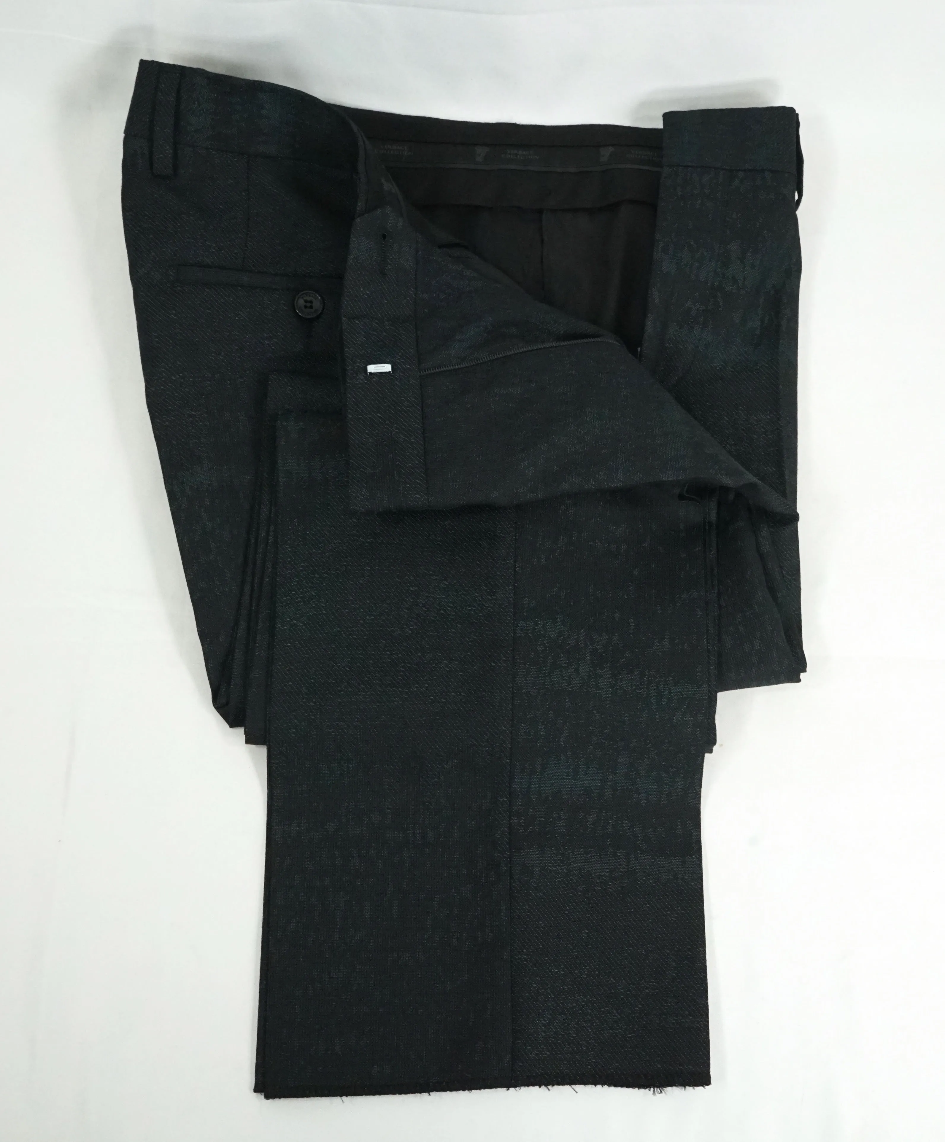 VERSACE COLLECTION - Abstract Textured Jade & Gray Runway Melange Slim Suit - 36R