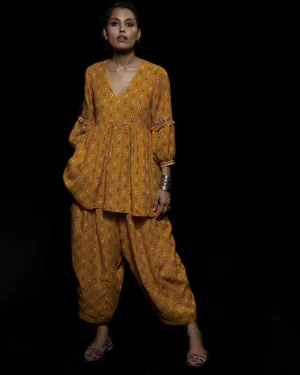 Viam   I   Mustard Ikat Hand Printed Top
