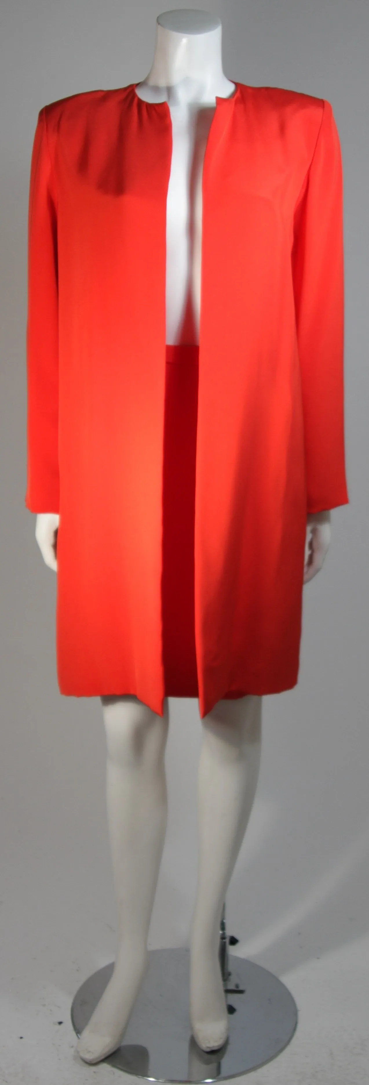 VICKY TIEL Orange Silk Skirt Suit Size Small
