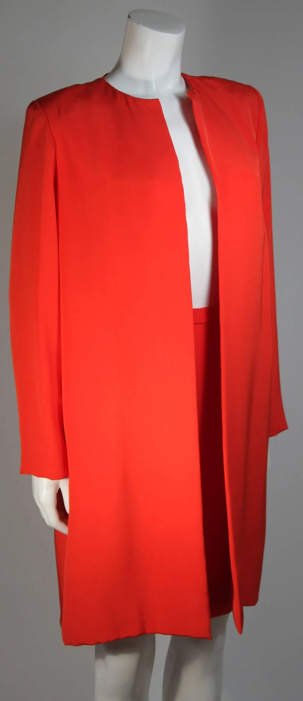 VICKY TIEL Orange Silk Skirt Suit Size Small