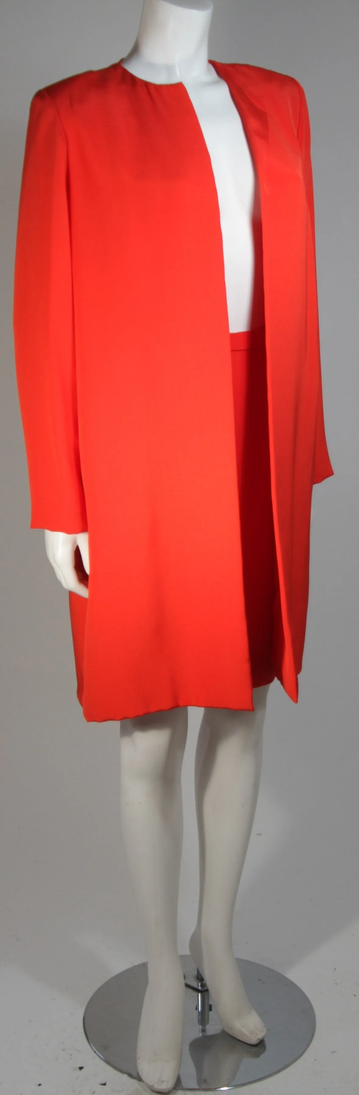 VICKY TIEL Orange Silk Skirt Suit Size Small