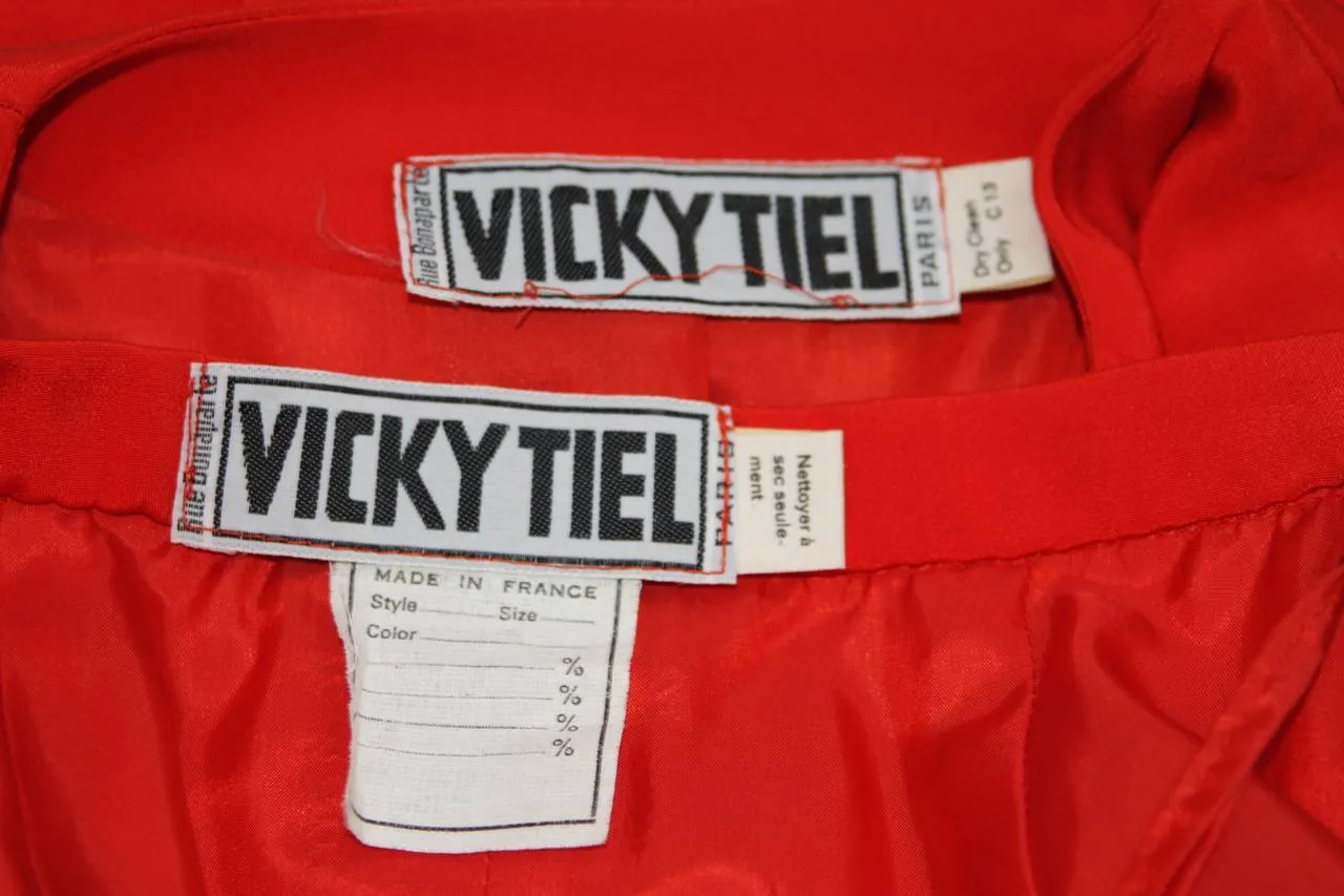 VICKY TIEL Orange Silk Skirt Suit Size Small