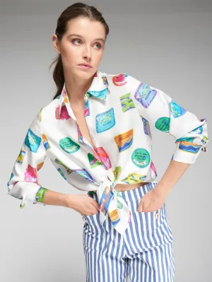 Vilagallo Silk Sardines Print Shirt
