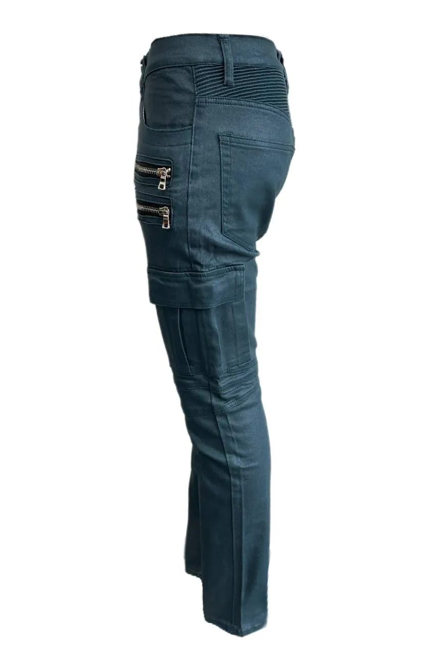 Vin Touir Women's Teal Ribbed Biker Slim Jeans Size 30 NWT