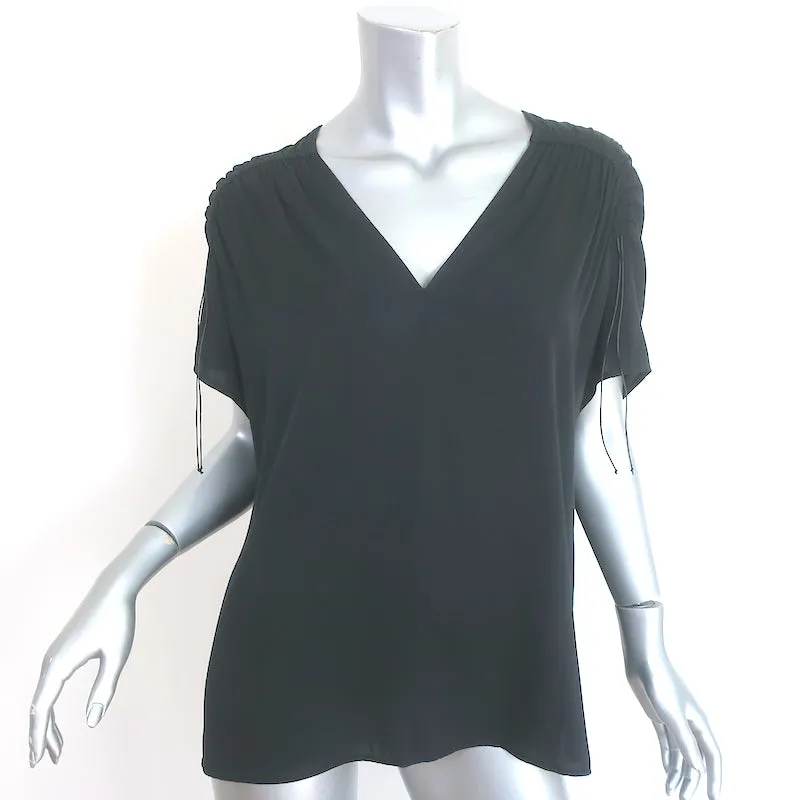 Vince Ruched Shoulder Blouse Black Stretch Silk Size Medium Short Sleeve Top
