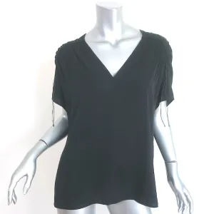 Vince Ruched Shoulder Blouse Black Stretch Silk Size Medium Short Sleeve Top