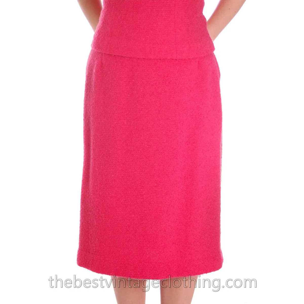 Vintage 1950s Womens Suit Pink 2 Pc Skirt Suit Hot Pink 100% Wool Boucle 38-26-38